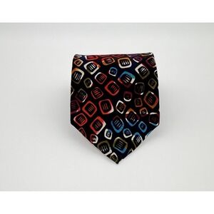 John Henry Vintage Silk Necktie With Colorful Abstract Geometric Pattern